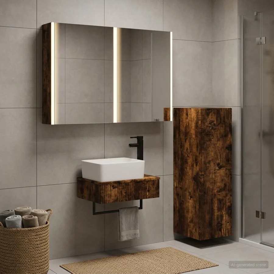 Ensemble de mobilier de salle de bain 4 pcs Chêne fumé - 4