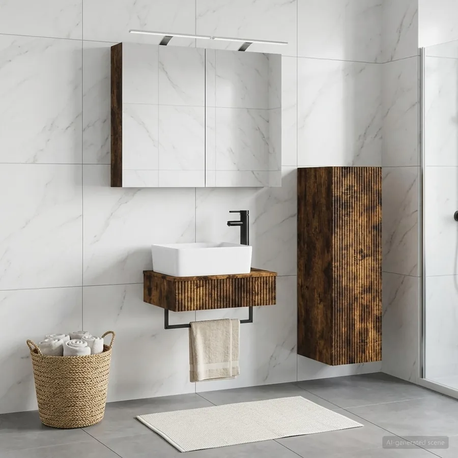 Ensemble d'armoire de salle de bain 4 pcs Chêne fumé