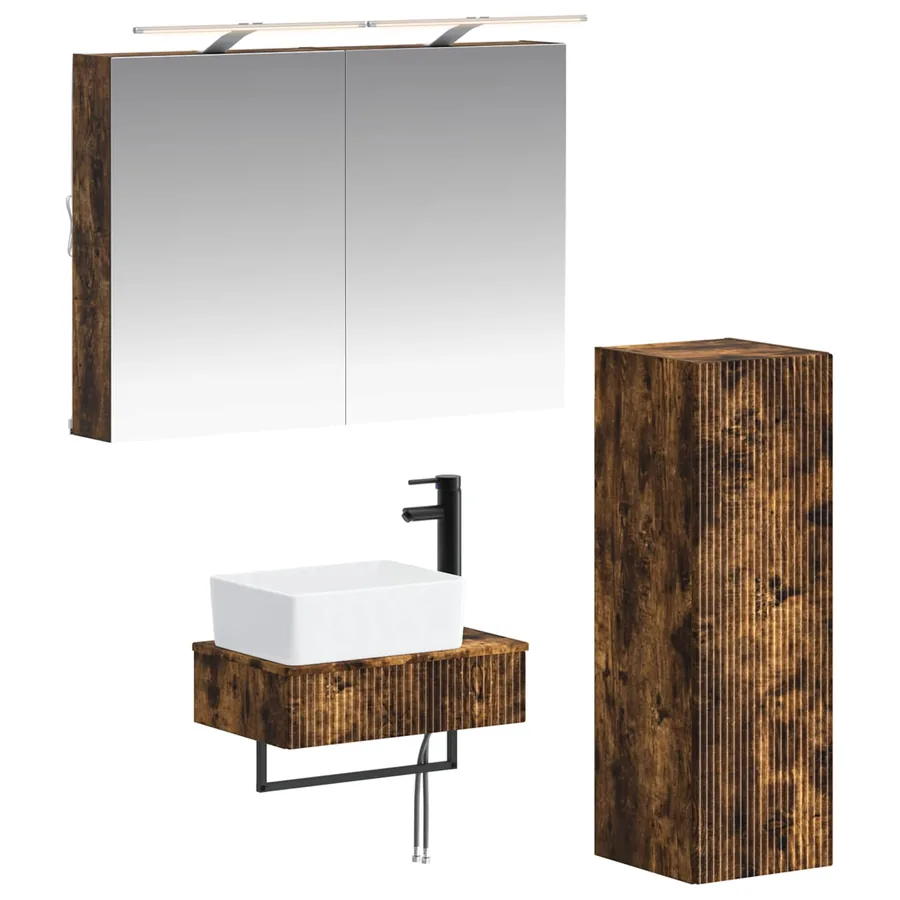 Ensemble d'armoire de salle de bain 4 pcs Chêne fumé - 2