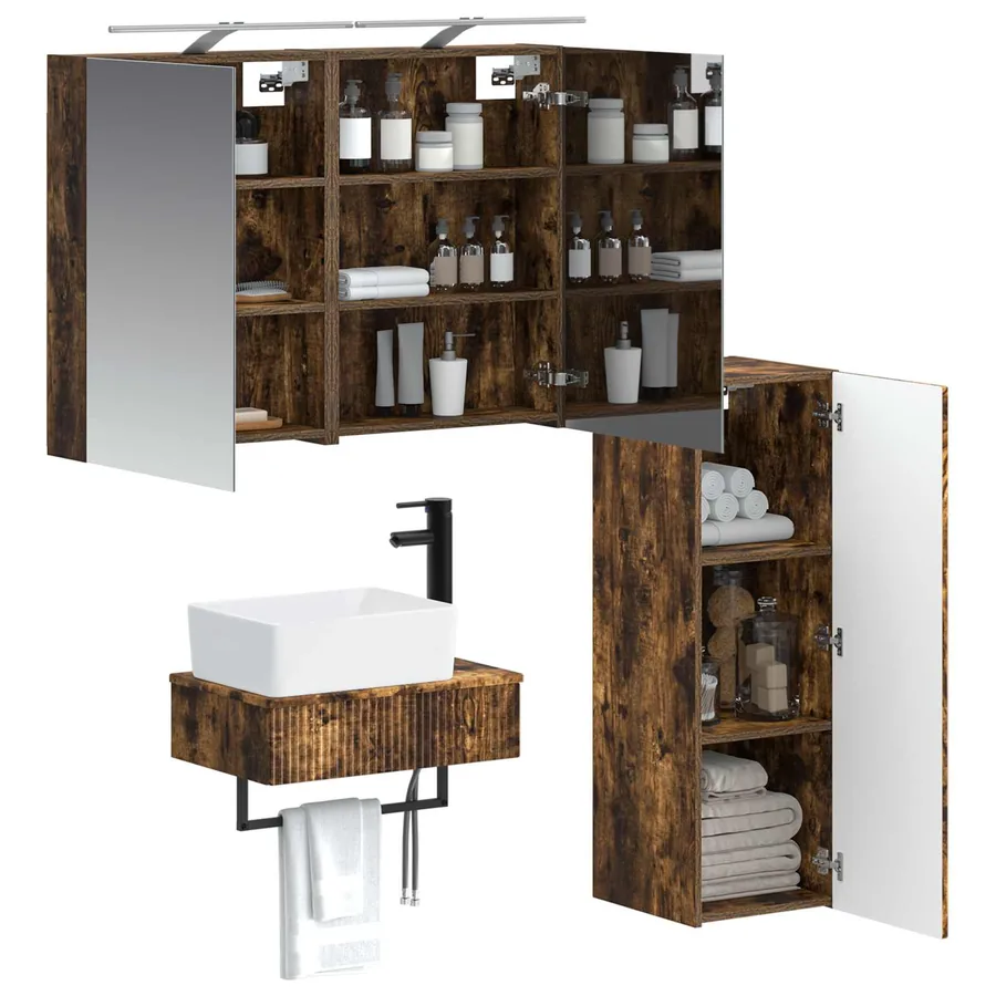 Ensemble d'armoire de salle de bain 4 pcs Chêne fumé - 3
