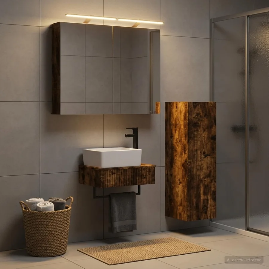Ensemble d'armoire de salle de bain 4 pcs Chêne fumé - 4