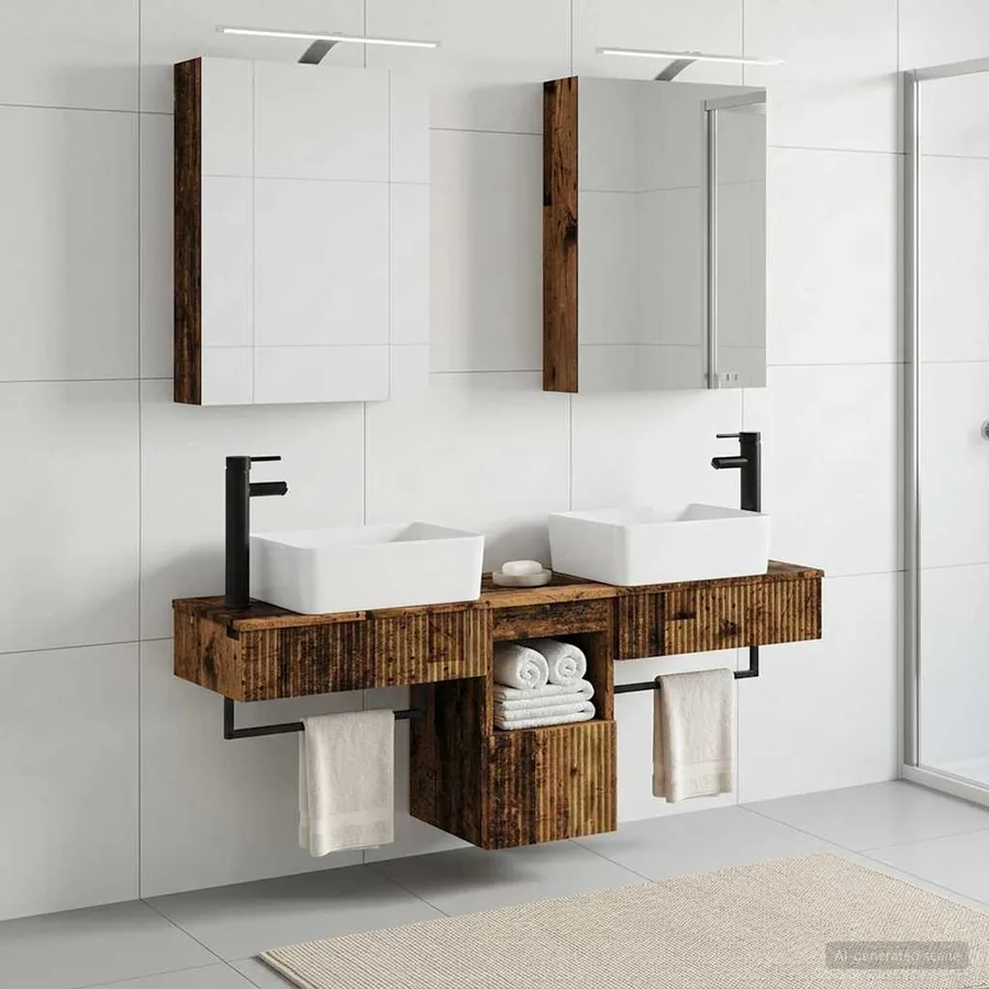 Ensemble d'armoire de salle de bain 5 pcs Bois ancien - 4