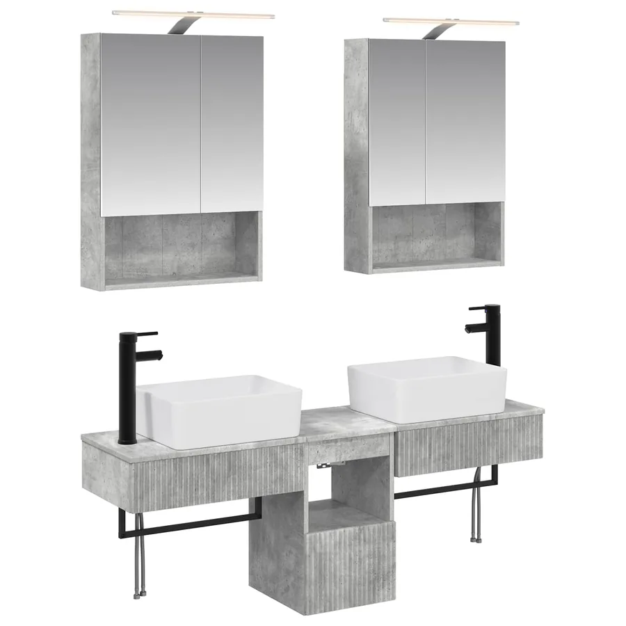 Ensemble d'armoire de salle de bain 5 pcs Gris béton - 2