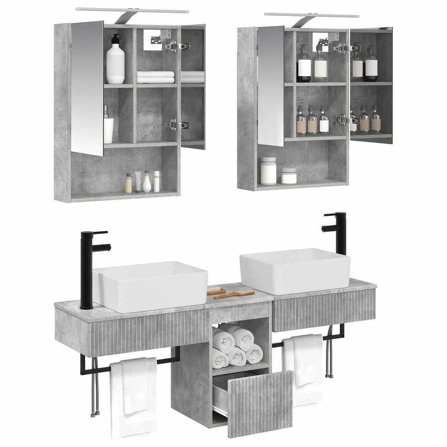 Ensemble d'armoire de salle de bain 5 pcs Gris béton - 3