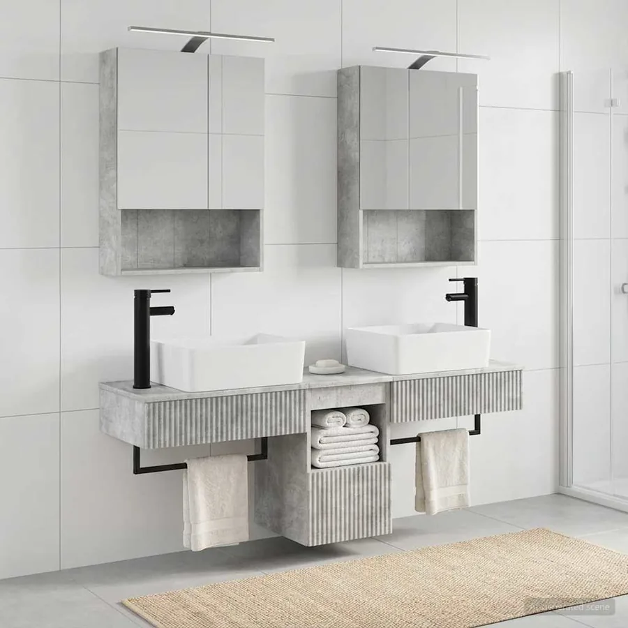 Ensemble d'armoire de salle de bain 5 pcs Gris béton - 4