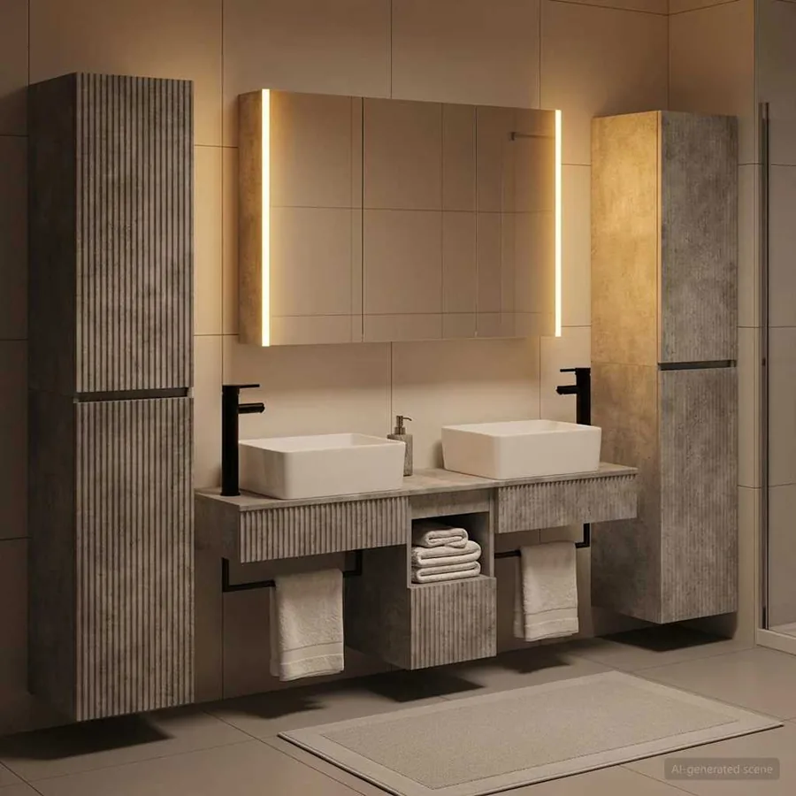 Ensemble de mobilier de salle de bain 6 pcs Gris béton