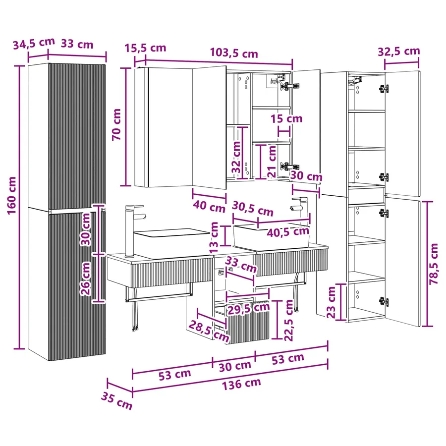 Ensemble de mobilier de salle de bain 6 pcs Gris béton - 16