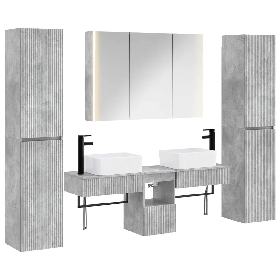 Ensemble de mobilier de salle de bain 6 pcs Gris béton - 2