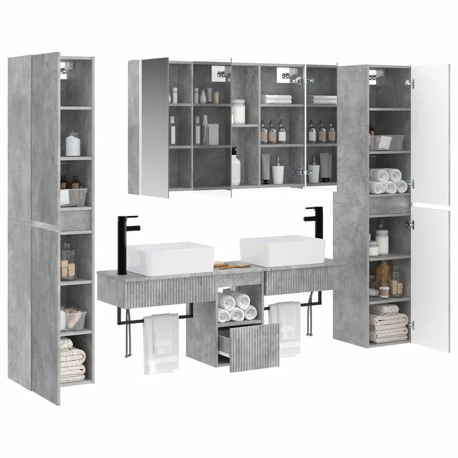 Ensemble de mobilier de salle de bain 6 pcs Gris béton - 3