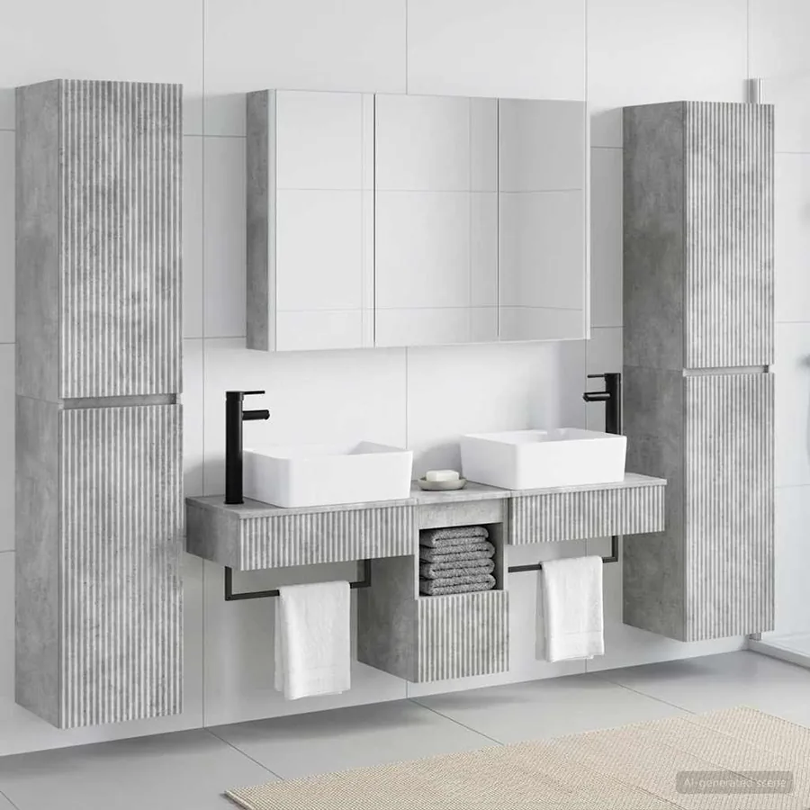 Ensemble de mobilier de salle de bain 6 pcs Gris béton - 4