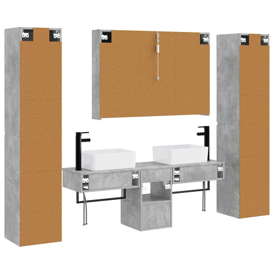 Ensemble de mobilier de salle de bain 6 pcs Gris béton - 9
