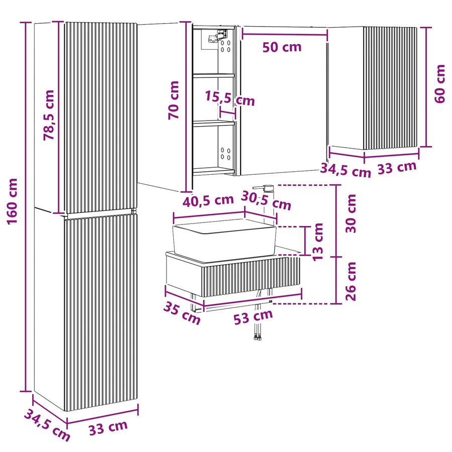 Ensemble de mobilier de salle de bain 5 pcs Gris béton - 15