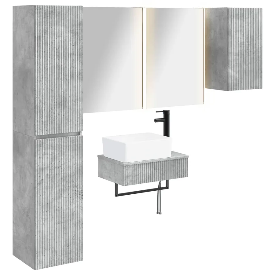 Ensemble de mobilier de salle de bain 5 pcs Gris béton - 2