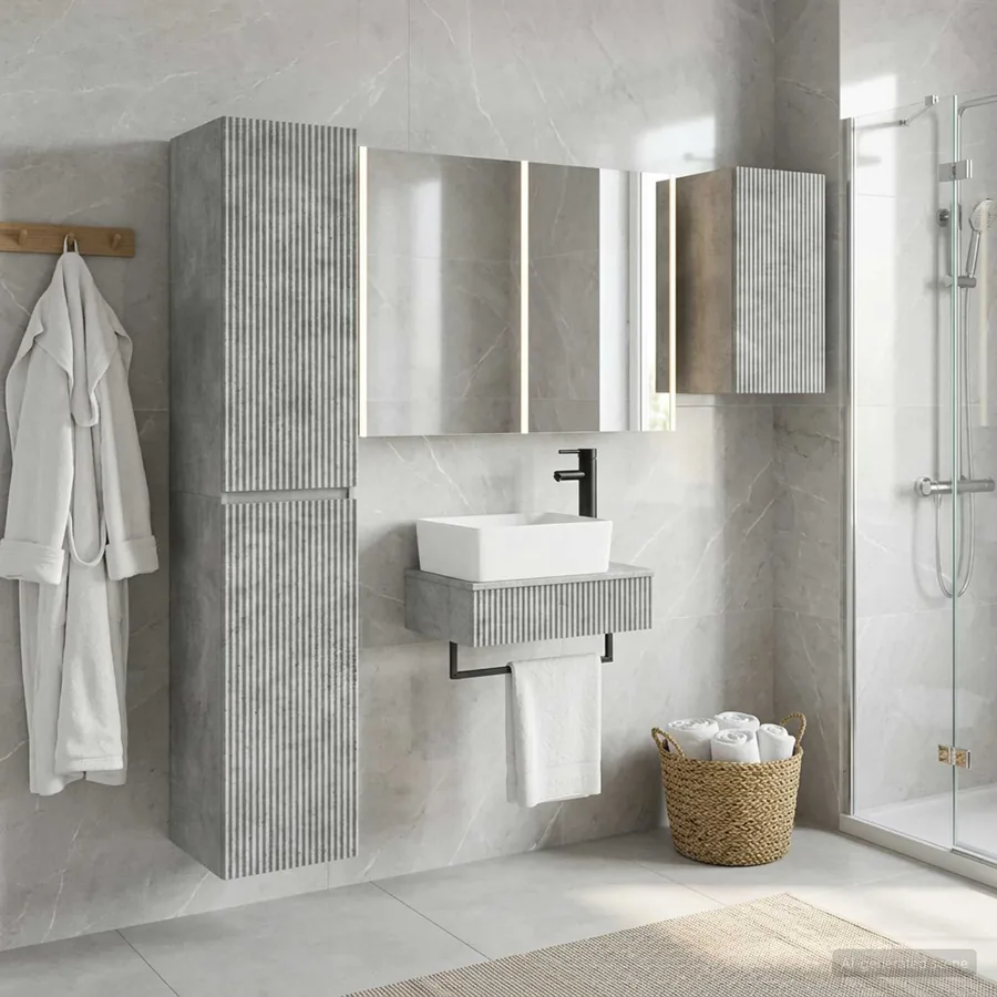 Ensemble de mobilier de salle de bain 5 pcs Gris béton - 4
