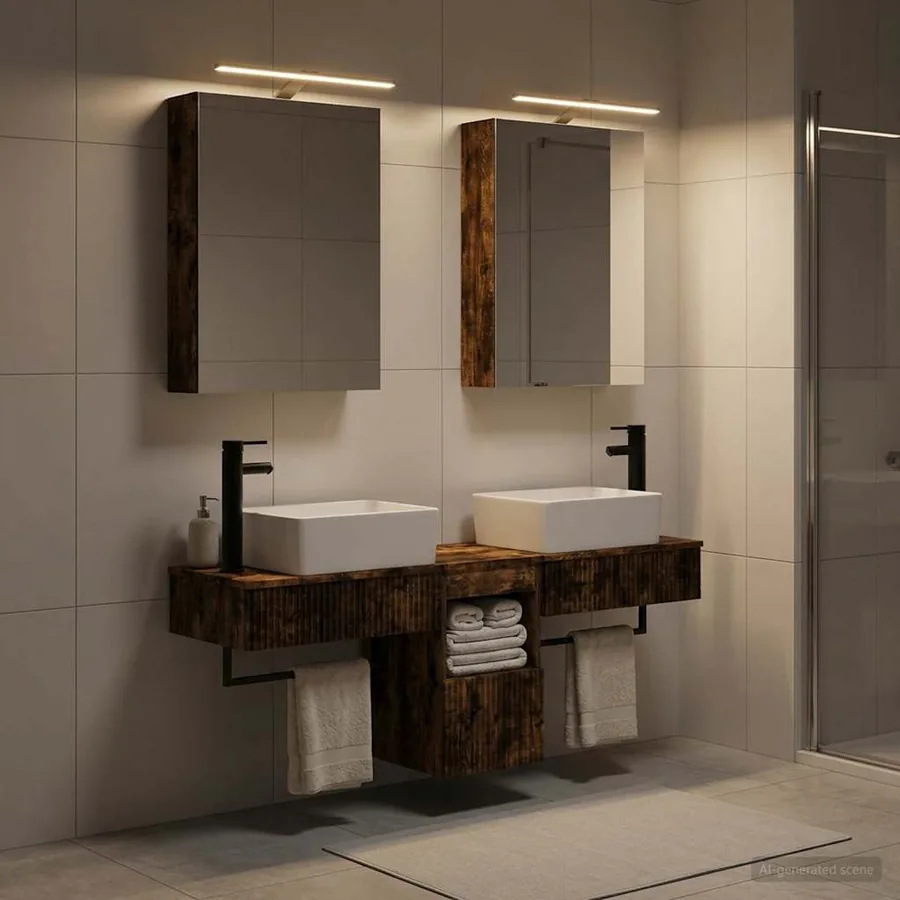 Ensemble d'armoire de salle de bain 5 pcs Chêne fumé