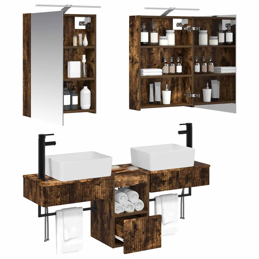 Ensemble d'armoire de salle de bain 5 pcs Chêne fumé - 3