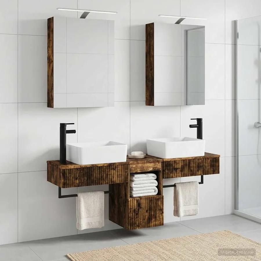 Ensemble d'armoire de salle de bain 5 pcs Chêne fumé - 4