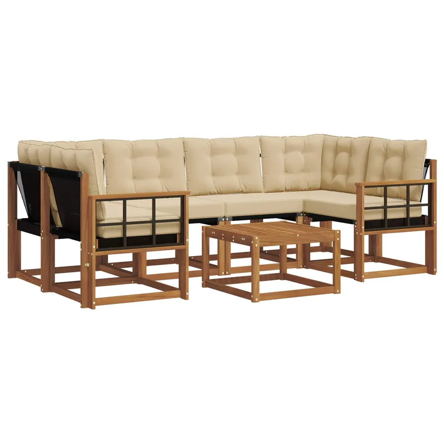 Ensemble de canapés d'extérieur 7 pcs Naturel et Beige - 2