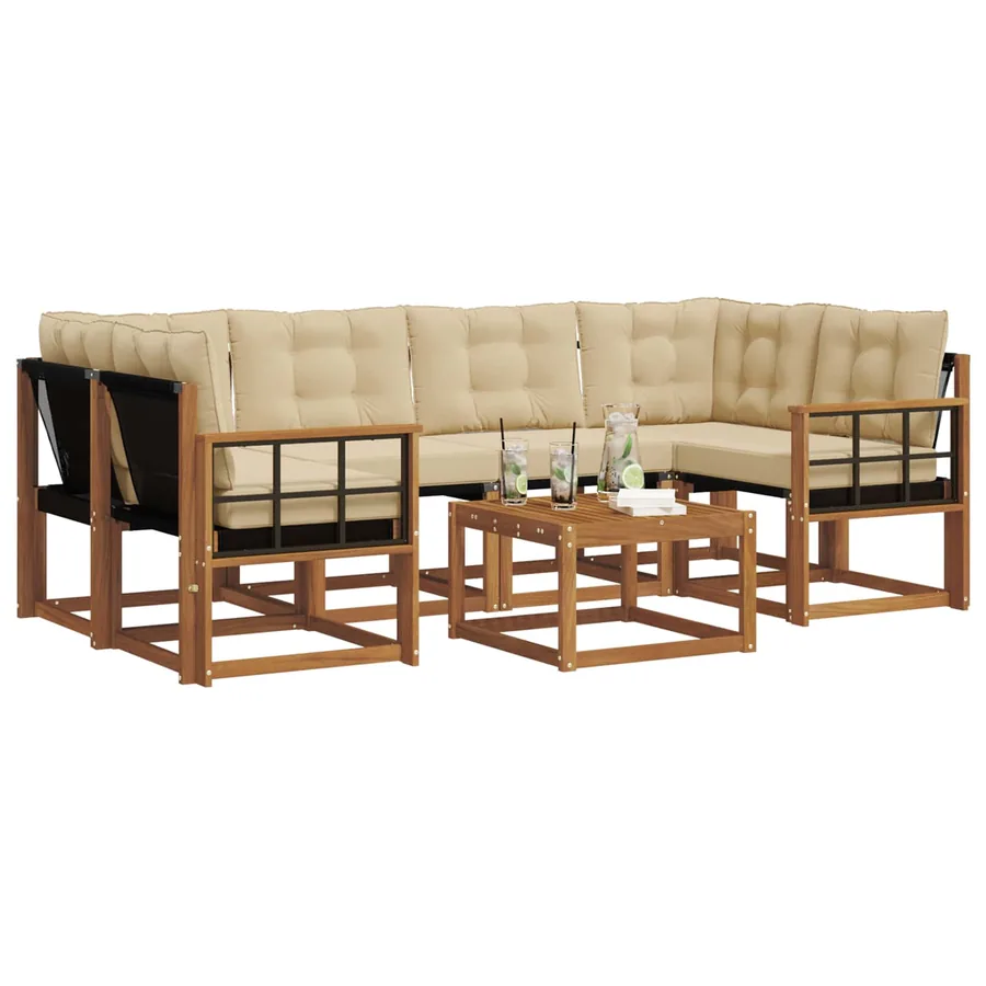 Ensemble de canapés d'extérieur 7 pcs Naturel et Beige - 3