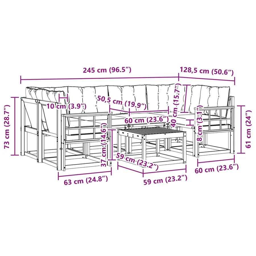 Ensemble de canapés d'extérieur 7 pcs Naturel et Beige - 8
