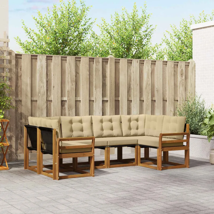 Ensemble de canapés d'extérieur 6 pcs Naturel et Beige