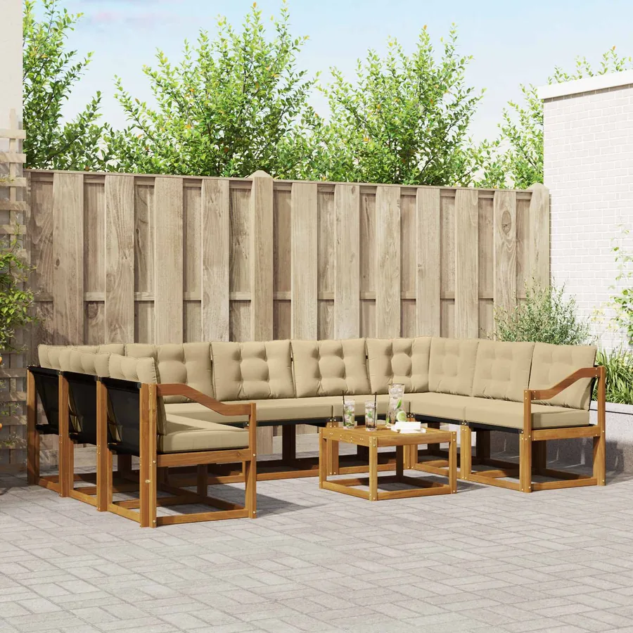 Ensemble de canapés d'extérieur 10 pcs Naturel et Beige