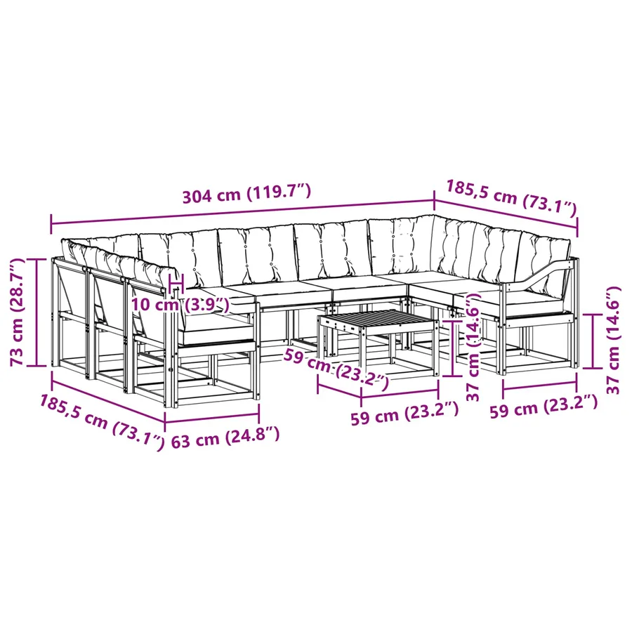 Ensemble de canapés d'extérieur 10 pcs Naturel et Beige - 9