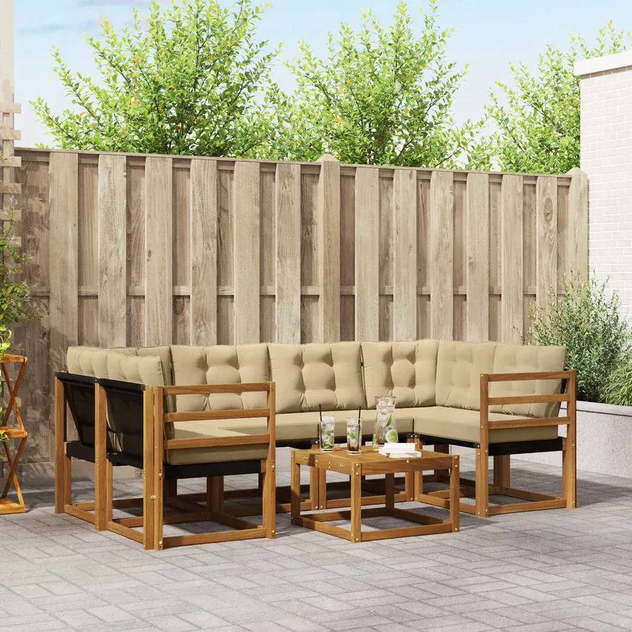 Ensemble de canapés d'extérieur 7 pcs Naturel et Beige