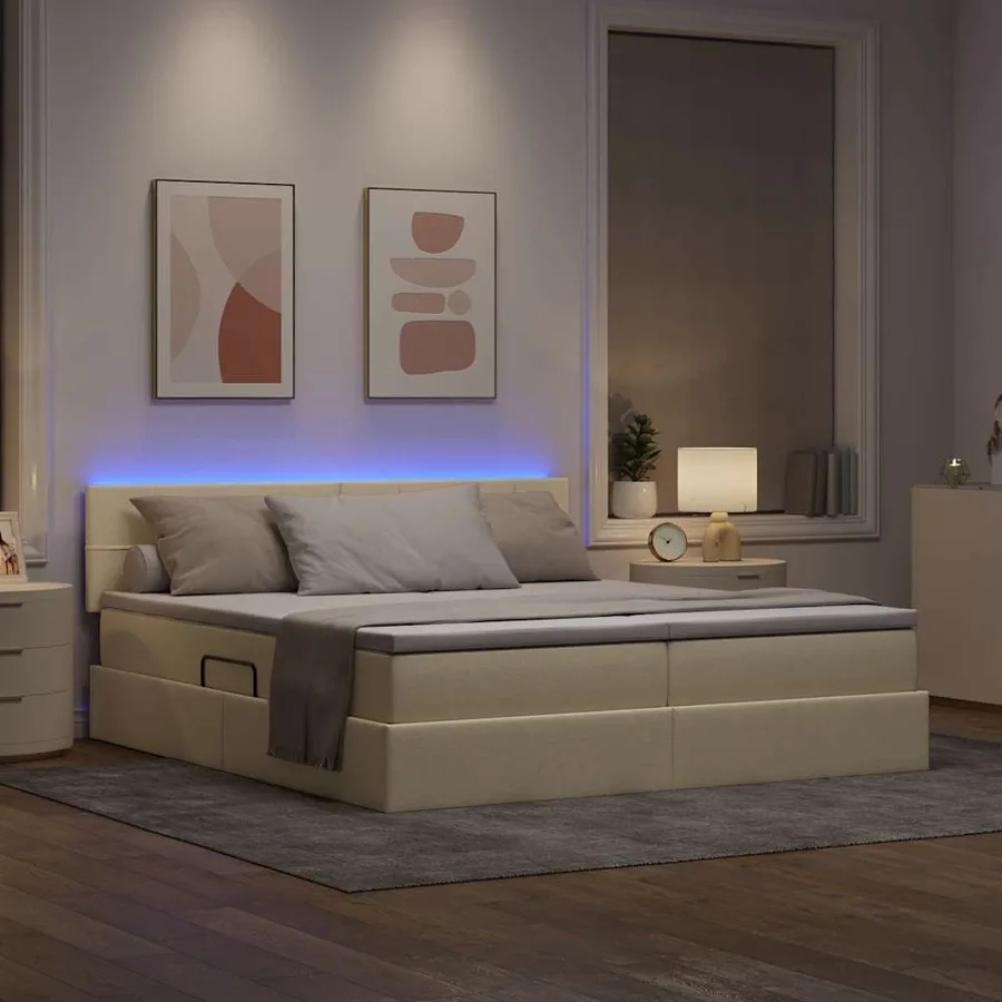 Lit de rangement LED avec matelas Crème 180 x 200 cm Tissu - 5