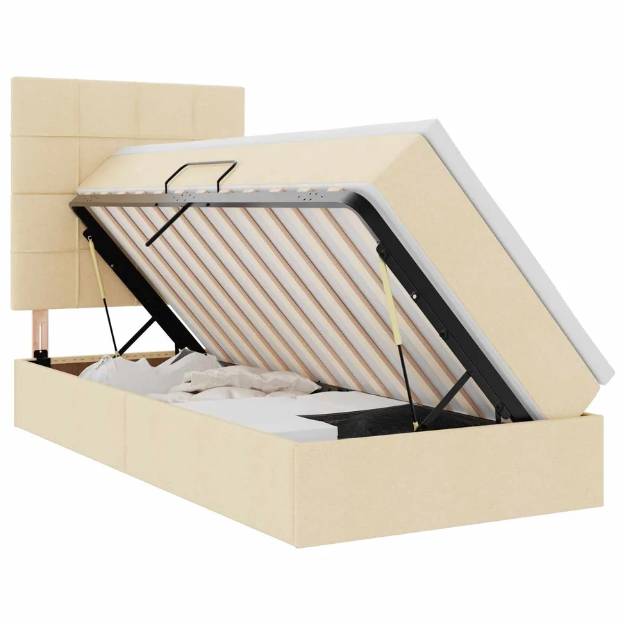 Lit avec rangement et matelas Crème 90 x 200 cm tissu - 2
