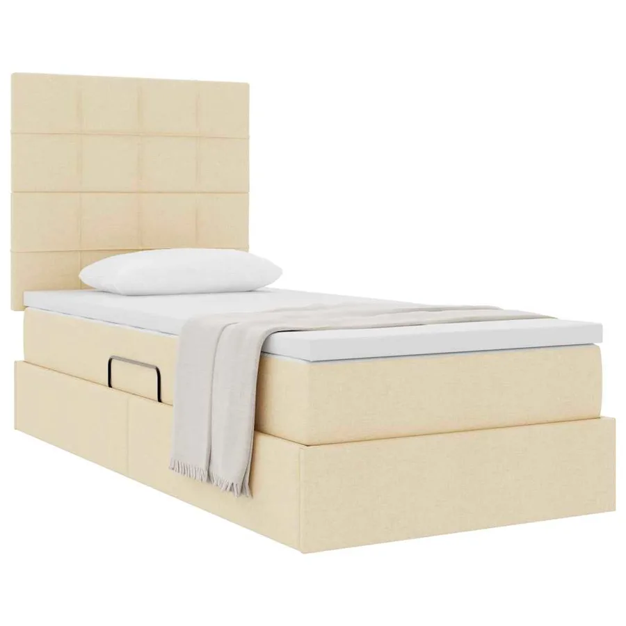 Lit avec rangement et matelas Crème 90 x 200 cm tissu - 3