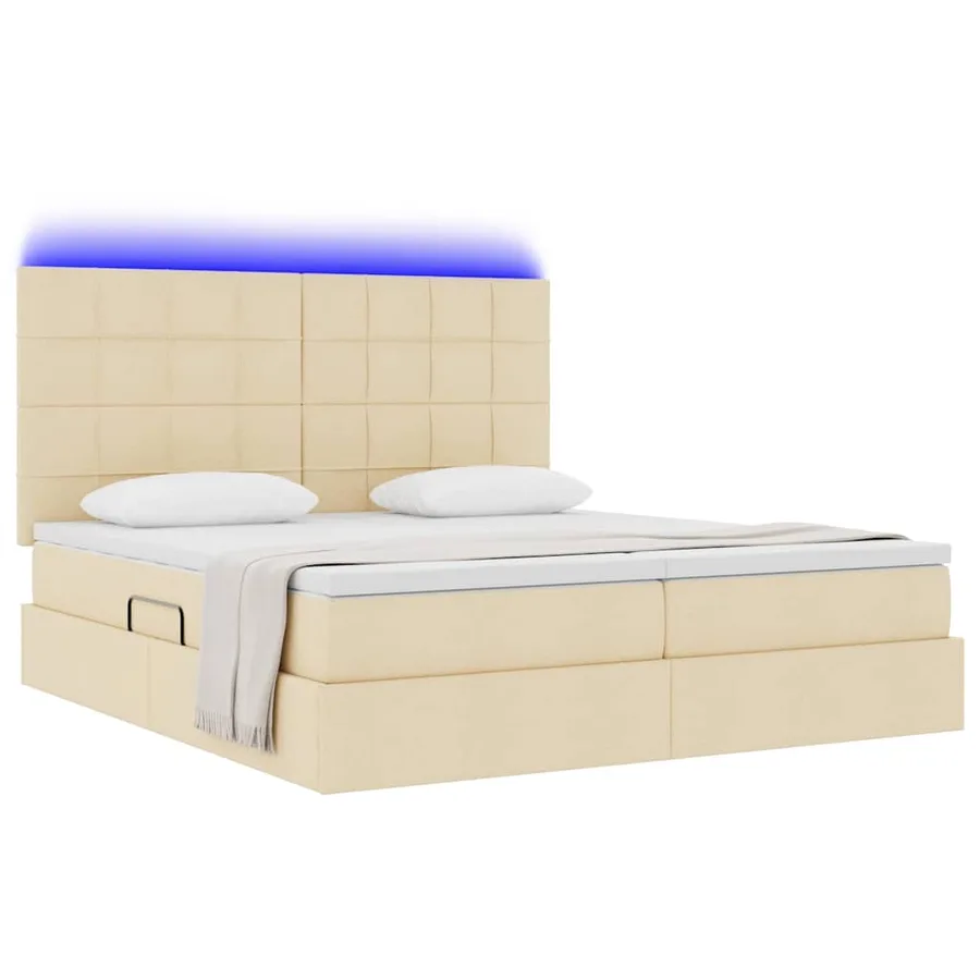 Lit de rangement LED avec matelas Crème 180 x 200 cm Tissu - 3