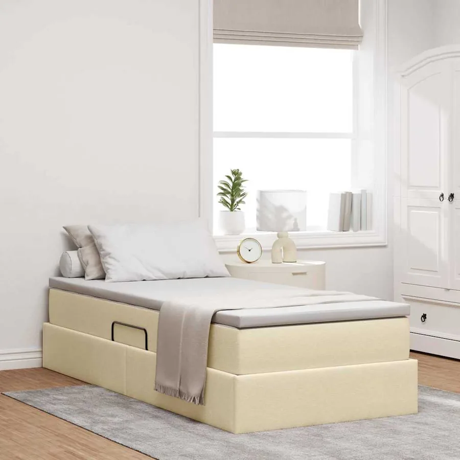 Lit avec rangement et matelas Crème 90 x 200 cm Polyester