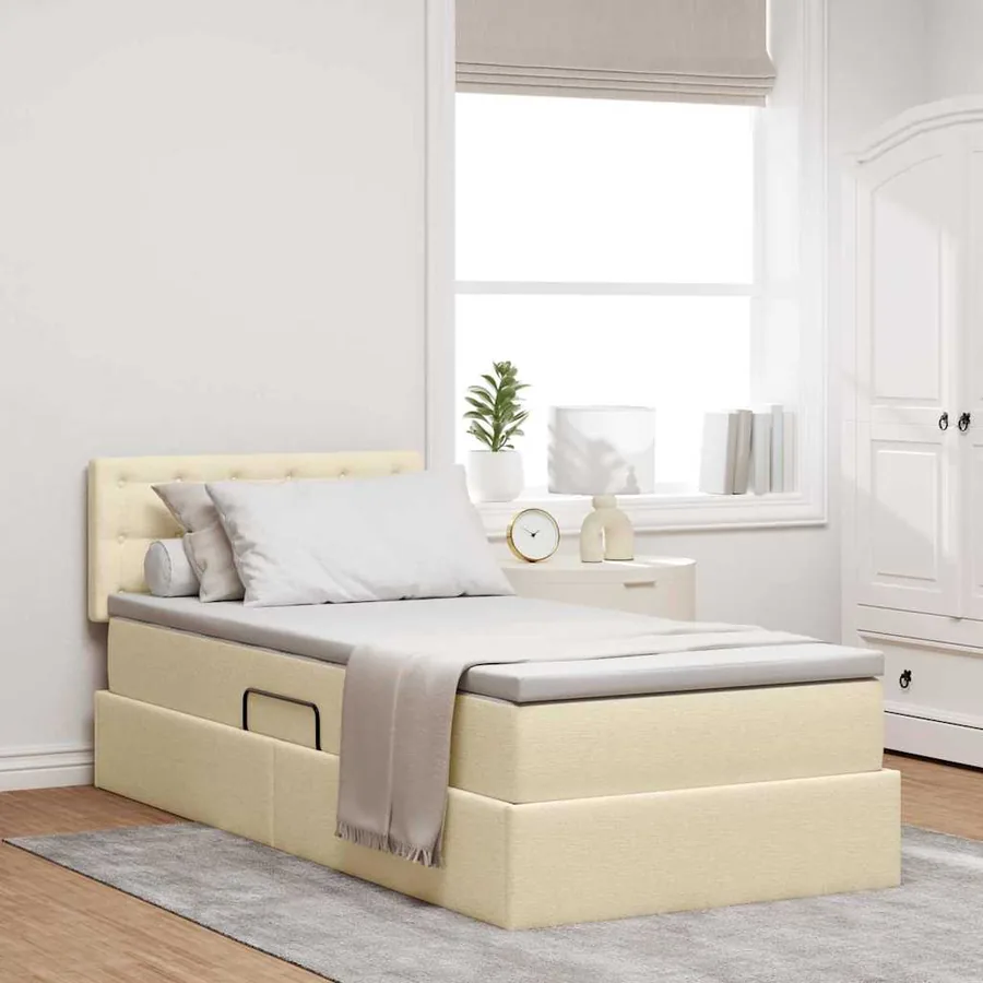 Lit avec rangement et matelas avec matelas Crème 90 x 200 cm
