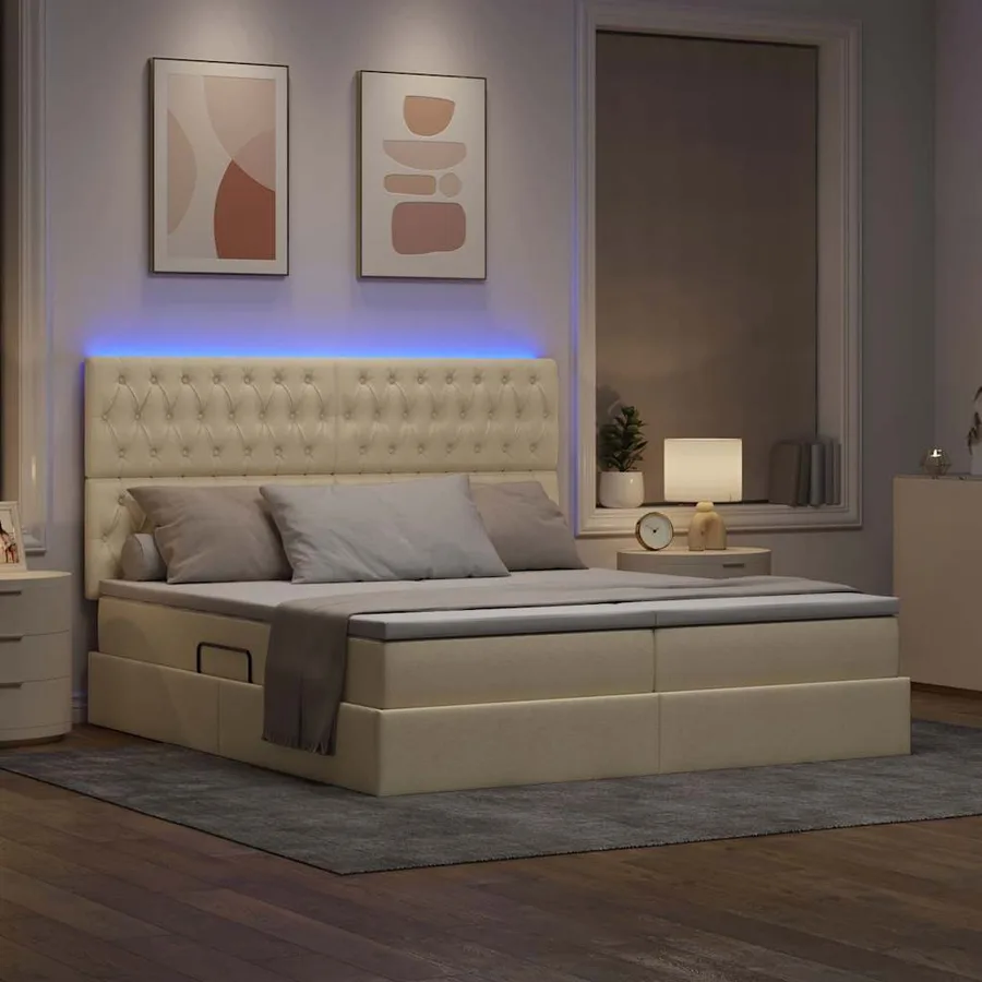 Lit de rangement LED avec matelas Crème 180 x 200 cm Tissu - 5