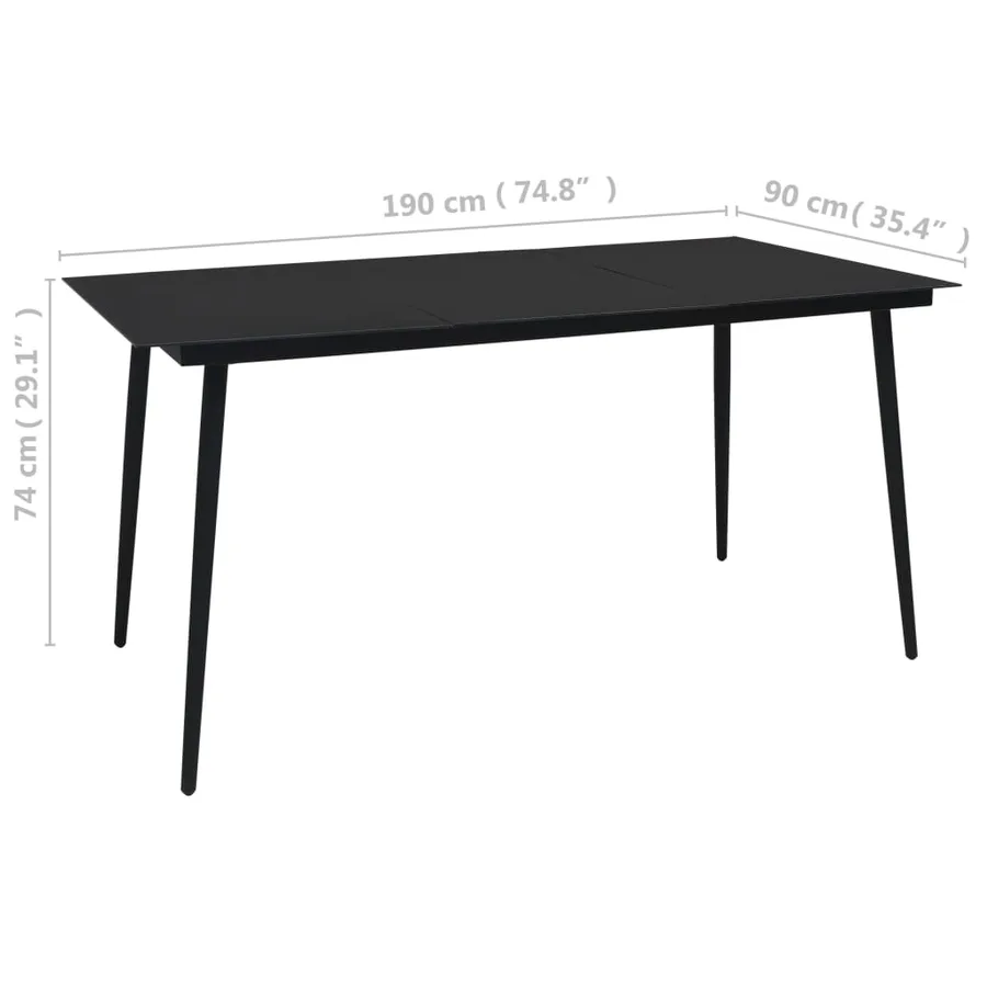 Table à dîner de jardin Noir 190x90x74 cm Acier et verre - 4