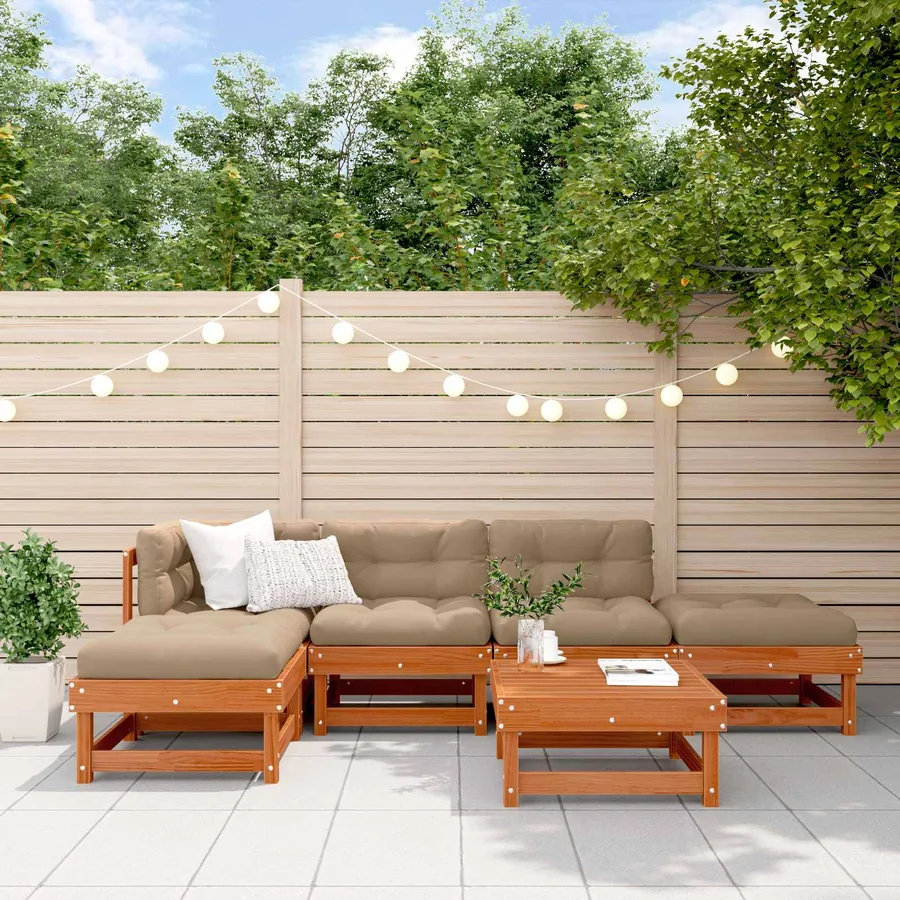 Ensemble de salon de jardin 6 pcs Brun cire Bois de pin massif