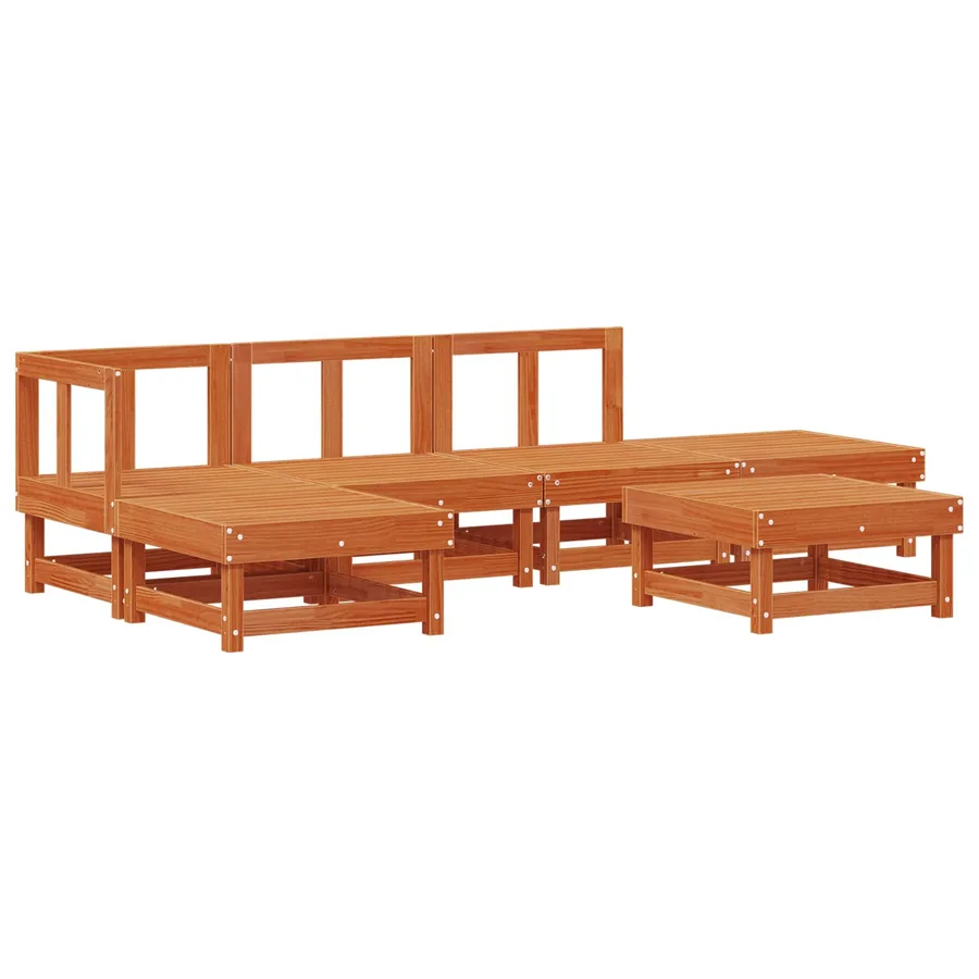 Ensemble de salon de jardin 6 pcs Brun cire Bois de pin massif - 6