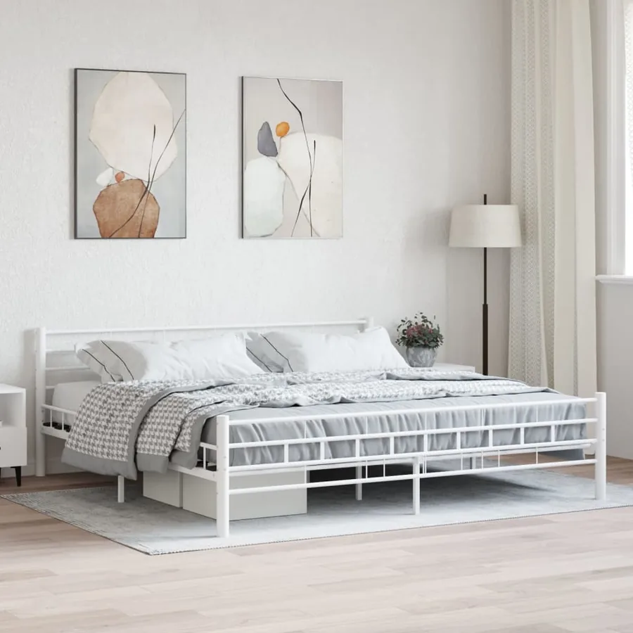 Bed frame without mattress white metal 200x200 cm