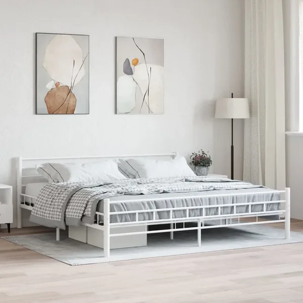 Bed frame without mattress white metal 200x200 cm