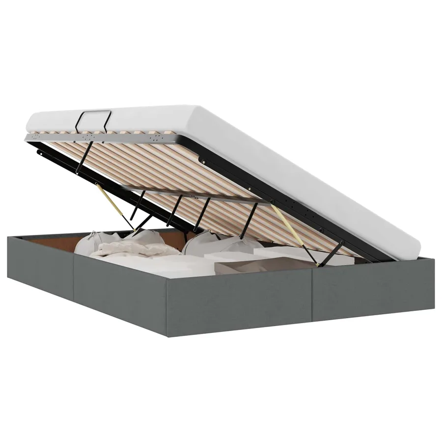 Lit de Rangement avec stockage Gris foncé 135 x 190 cm Tissu - 2