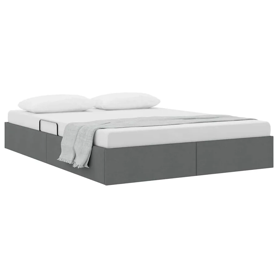 Lit de Rangement avec stockage Gris foncé 135 x 190 cm Tissu - 3
