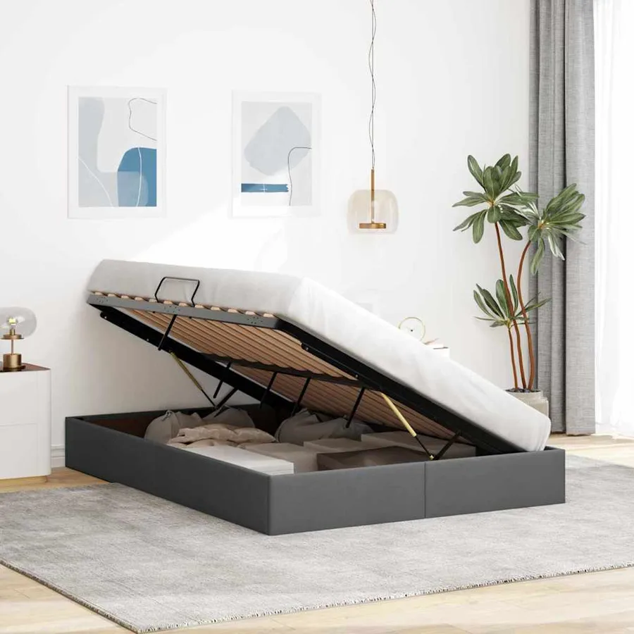 Lit de Rangement avec stockage Gris foncé 135 x 190 cm Tissu - 4
