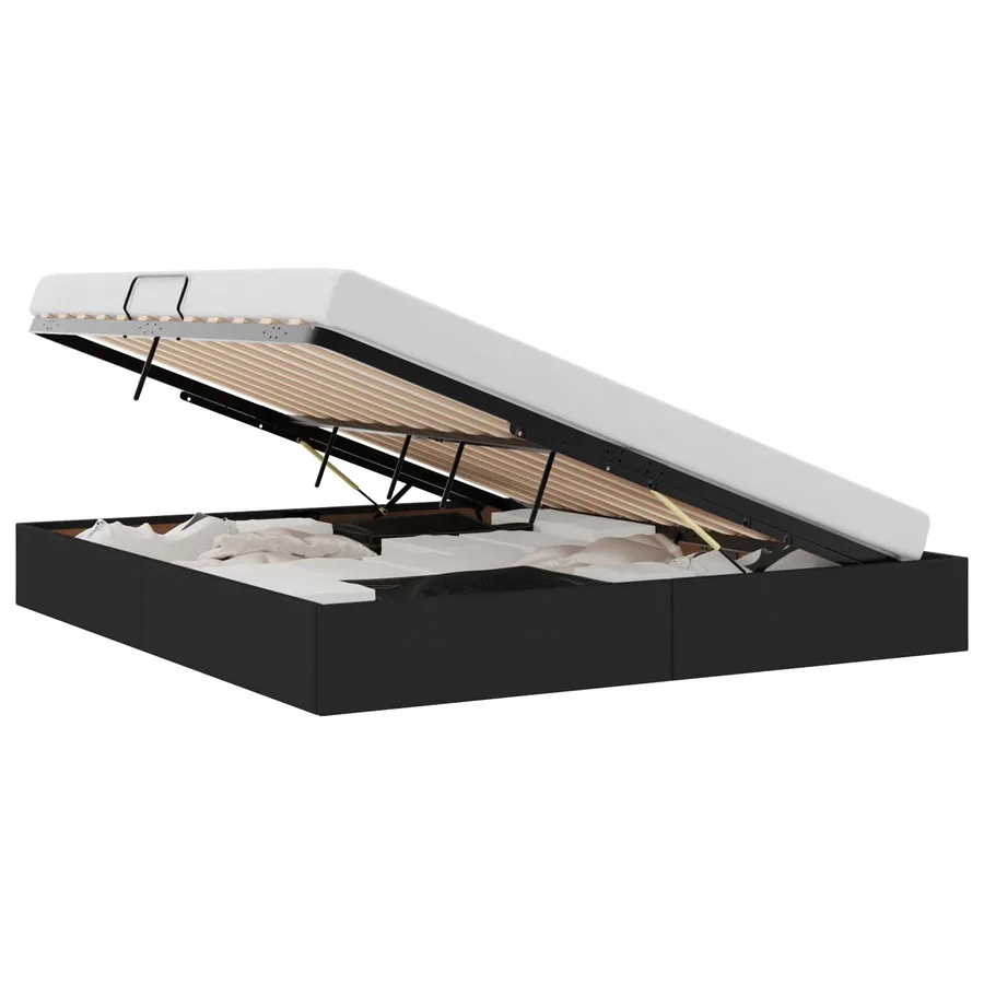 Lit de Rangement avec stockage Noir 180 x 200 cm Tissu - 2