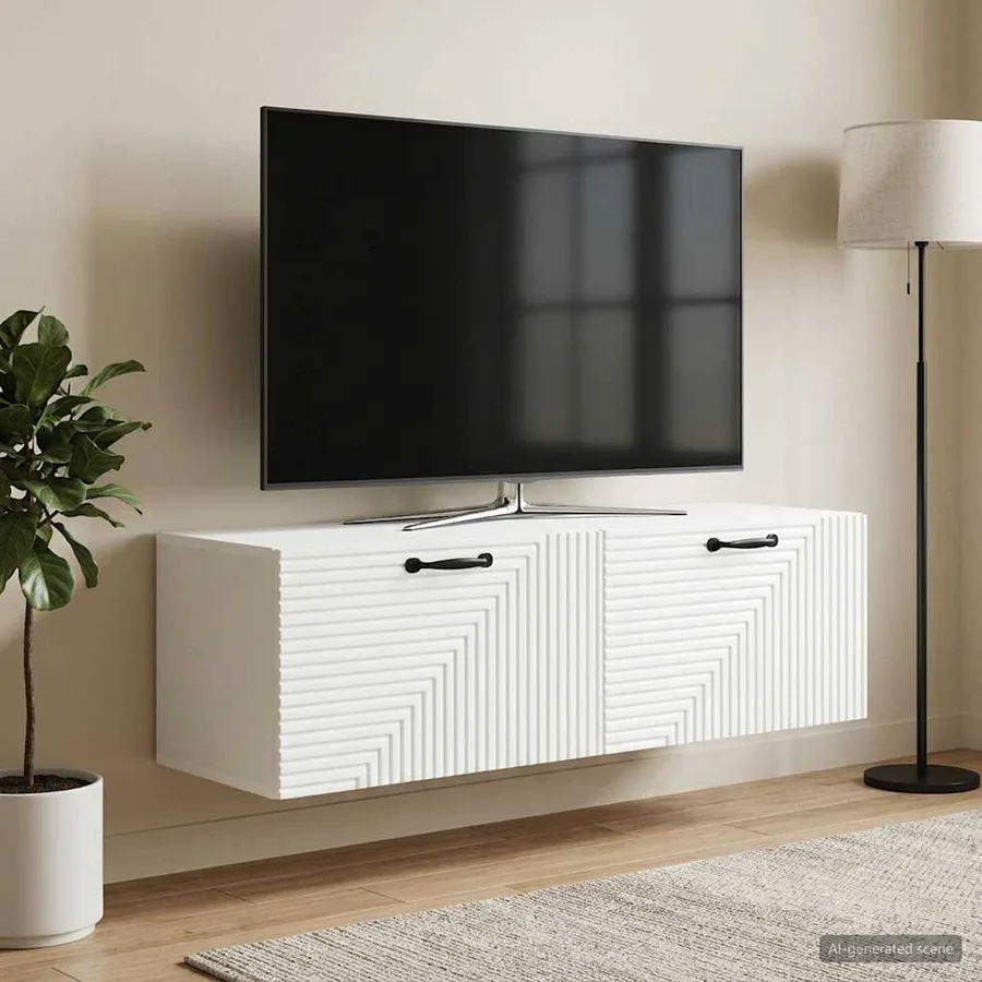 Meuble TV mural Blanc 98 x 31 x 30 cm Bois d'ingénierie - 4