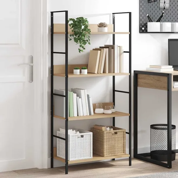 4-tier bookcase oak 60x27.6x124.5 cm engineered wood