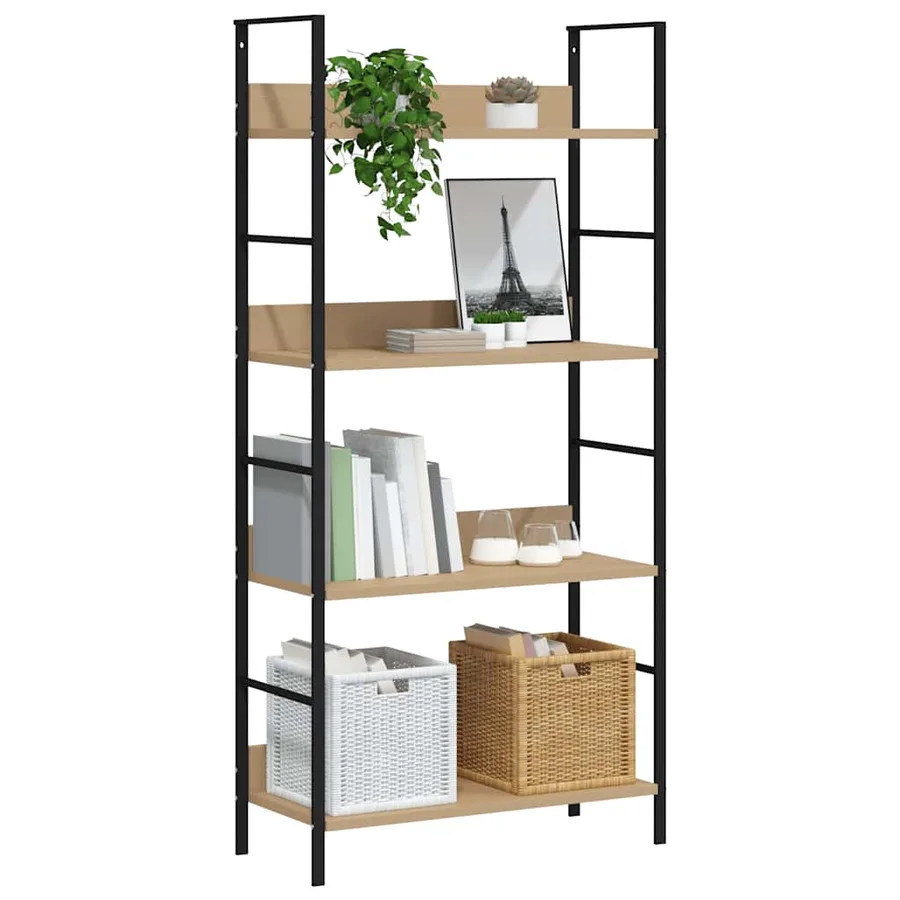 4-tier bookcase oak 60x27.6x124.5 cm engineered wood - 4