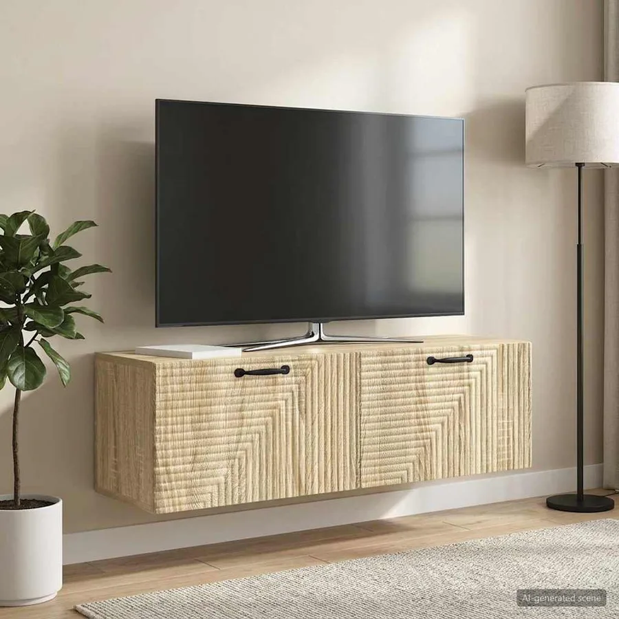 Meuble TV mural Chêne Sonoma 98 x 31 x 30 cm Bois d'ingénierie - 4