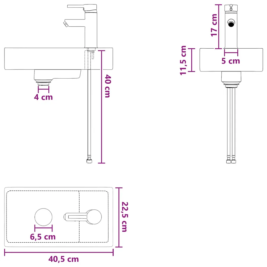 Lavabo de salle de bains Noir Mat 40,5 x 22,5 x 11,5 cm métal - 9
