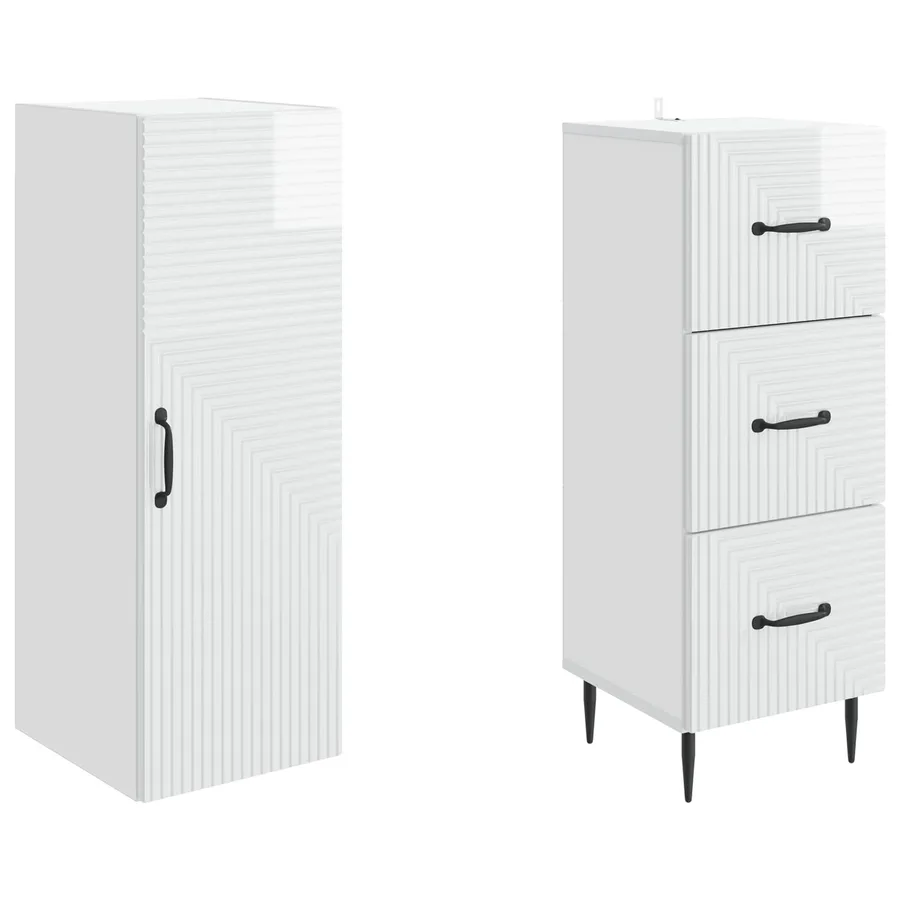 Ensemble de Meubles 2 pcs Blanc brillant 33 x 34,5 x 90 cm - 4